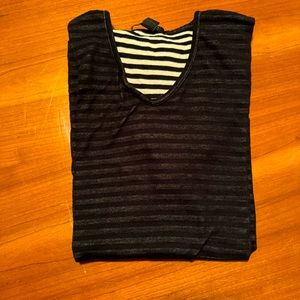 Men’s 21 Brand V Neck Black Striped T Shirt Size Large